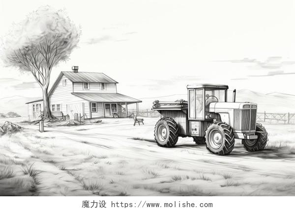 插画农场里的老式拖拉机卡通AI插画